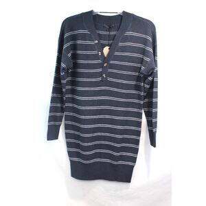 prAna Sweater Dress Milani Henley Oversized
 S Blue Striped Button V-Neck